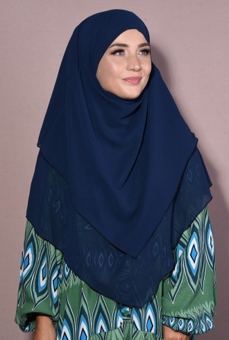 Şifon Sufle Khimar Orta Boy Tesettür Lacivert Şifon Sufle Khimar Orta Boy Tesettür Lacivert