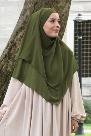 Şifon Sufle Khimar Orta Boy Tesettür Yağ Yeşili