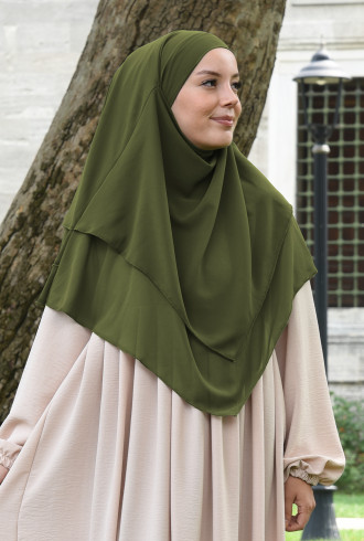 Şifon Sufle Khimar Orta Boy Tesettür Yağ Yeşili Şifon Sufle Khimar Orta Boy Tesettür Yağ Yeşili