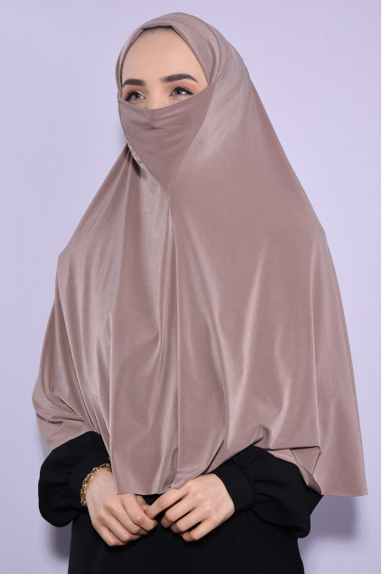 Peçeli Uzun Hijab Açık Vizon