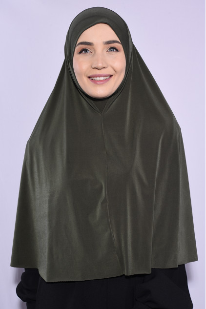 Peçeli Hijab Standart Beden Haki Yeşili