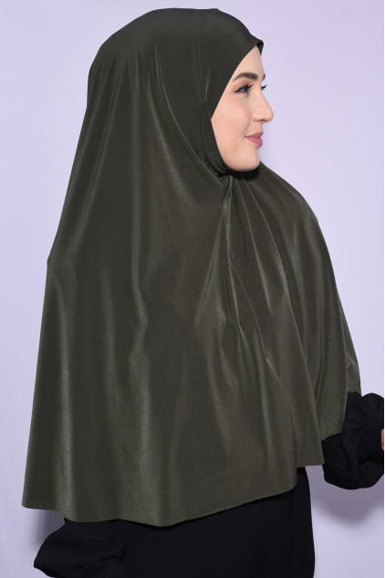 Peçeli Hijab Standart Beden Haki Yeşili