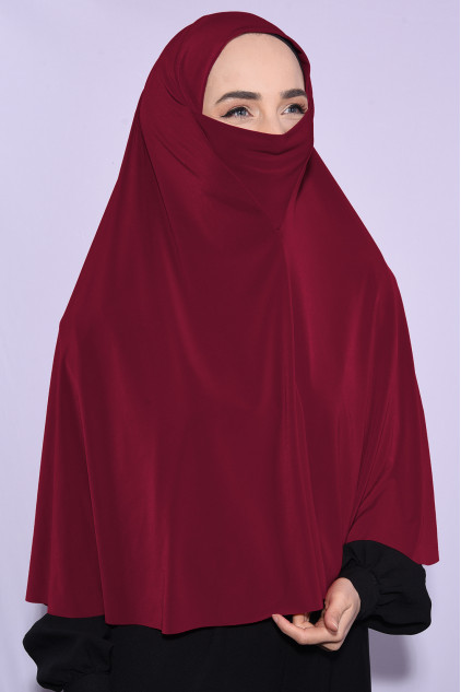 Peçeli Standart Beden Hijab Kırmızı Peçeli Standart Beden Hijab Kırmızı