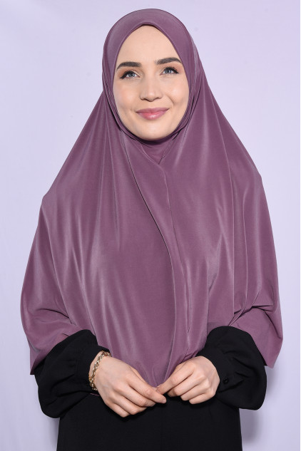 Peçeli Uzun Hijab Koyu Gül Kurusu
