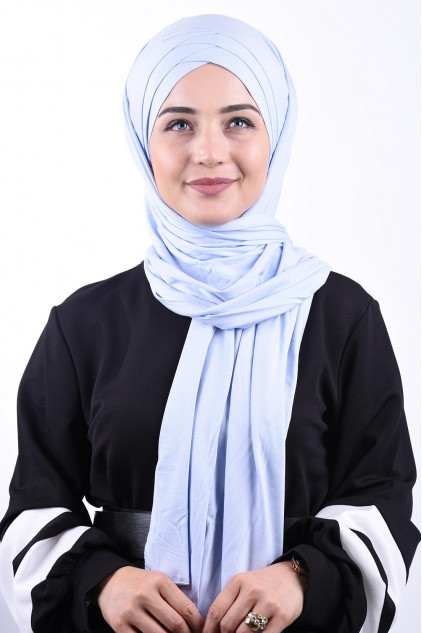 Penye 3 Bantlı Hazır Şal Bebe Mavisi