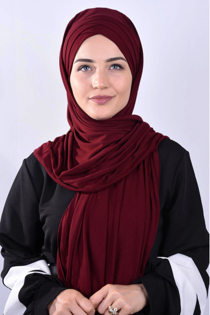 Penye 3 Bantlı Hazır Şal Bordo Penye 3 Bantlı Hazır Şal Bordo