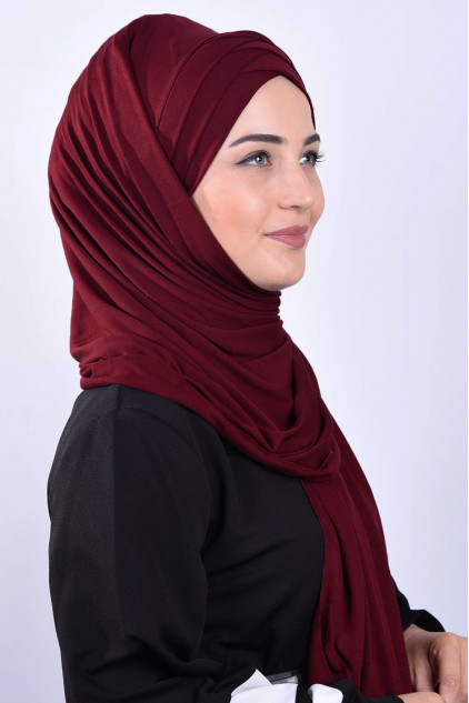 Penye 3 Bantlı Hazır Şal Bordo Penye 3 Bantlı Hazır Şal Bordo