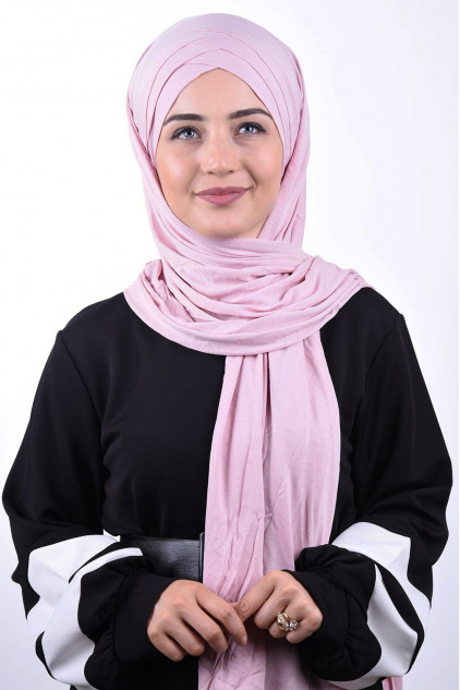Penye 3 Bantlı Hazır Şal Pudra Pembesi Penye 3 Bantlı Hazır Şal Pudra Pembesi