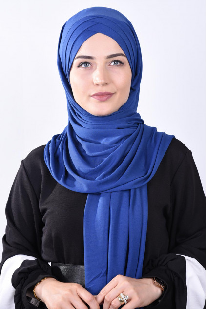 Penye 3 Bantlı Hazır Şal Saks Mavisi Penye 3 Bantlı Hazır Şal Saks Mavisi