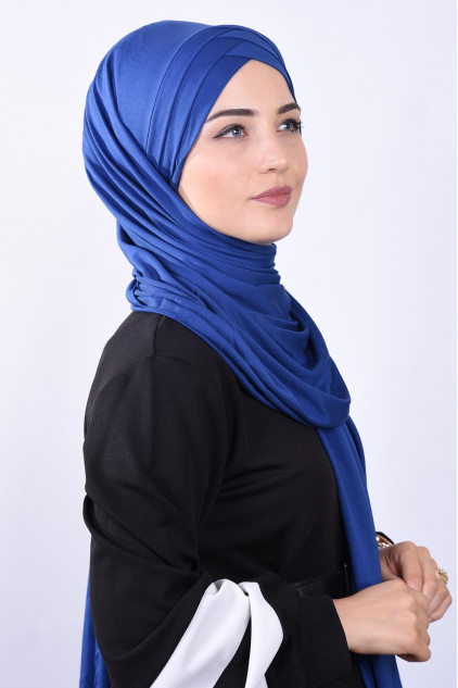 Penye 3 Bantlı Hazır Şal Saks Mavisi Penye 3 Bantlı Hazır Şal Saks Mavisi
