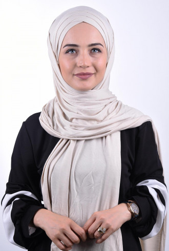 Penye 3 Bantlı Hazır Tesettür Şal Bej Penye 3 Bantlı Hazır Tesettür Şal Bej
