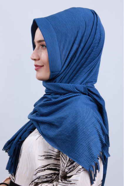 Pliseli Hijab Şal İndigo Pliseli Hijab Şal İndigo