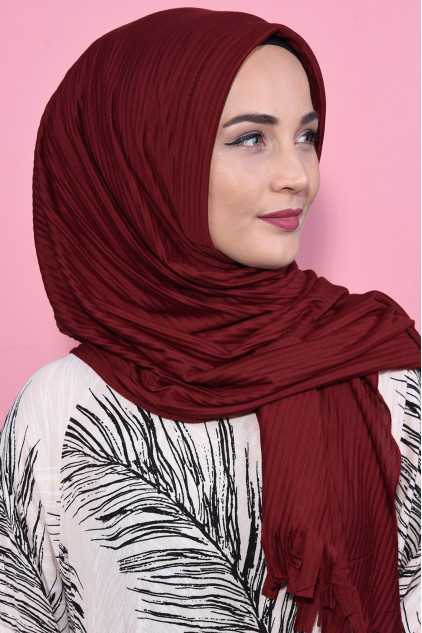 Pliseli Hijab Şal Bordo Pliseli Hijab Şal Bordo