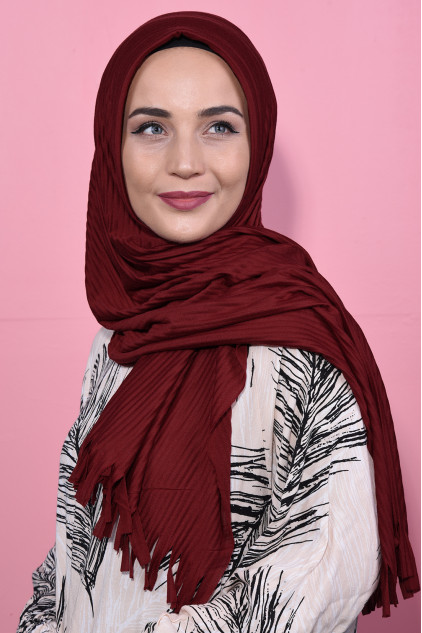 Pliseli Hijab Şal Bordo Pliseli Hijab Şal Bordo