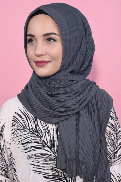 Pliseli Hijab Şal Gri