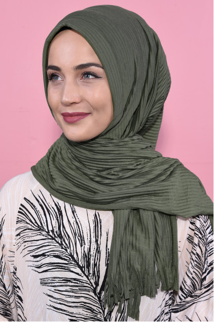Pliseli Hijab Şal Haki Yeşili Pliseli Hijab Şal Haki Yeşili
