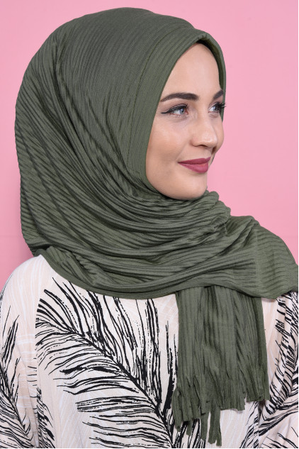 Pliseli Hijab Şal Haki Yeşili Pliseli Hijab Şal Haki Yeşili