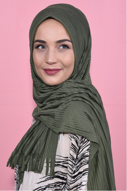 Pliseli Hijab Şal Haki Yeşili Pliseli Hijab Şal Haki Yeşili