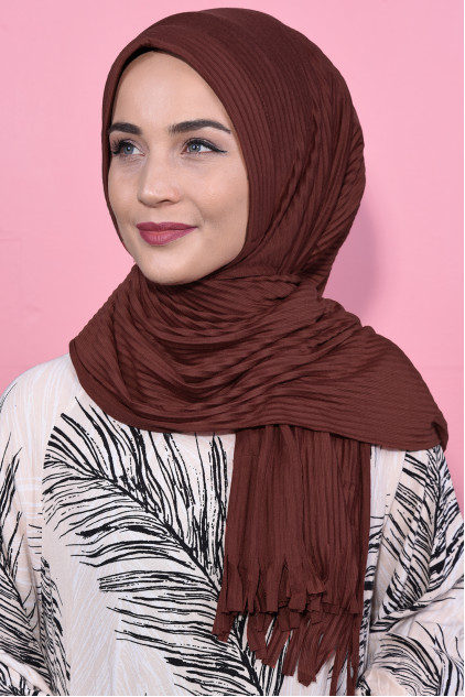 Pliseli Hijab Şal Kiremit