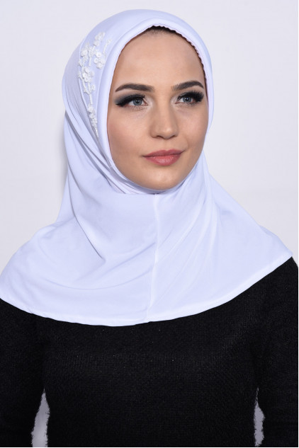 Pratik Pullu Hijab Beyaz