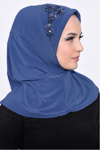 Pratik Pullu Hijab İndigo