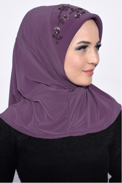 Pratik Pullu Hijab Koyu Gül Kurusu