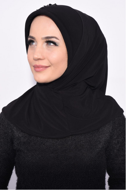 Pratik Pullu Hijab Siyah