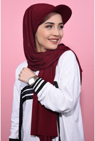 Boneli Şapka Şal Yazlık Tesettür Bordo