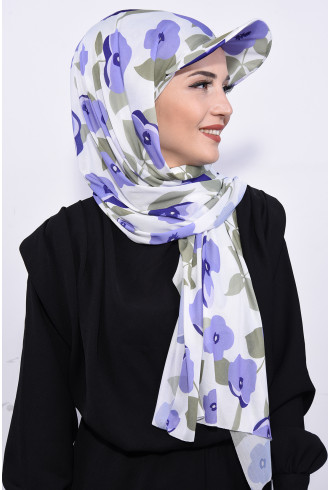 Şapkalı Desenli Şal Leylak