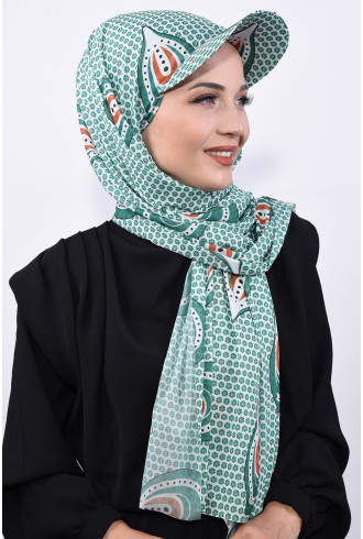 Şapkalı Desenli Şal Mint