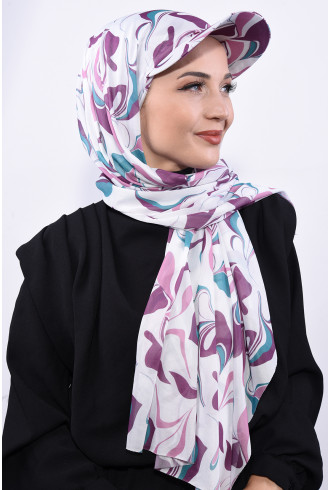 Desenli Şapkalı Şal Mor