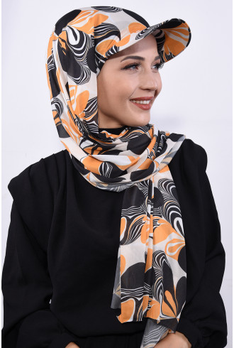 Desenli Şapka Şal Turuncu