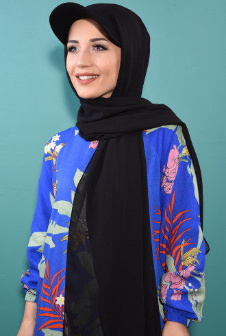 Şifon Şapka Şal Siyah