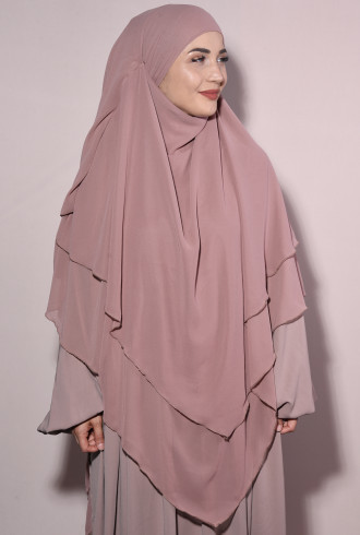 Şifon Peçeli Hazır Sufle Üç Katlı Açık Vizon