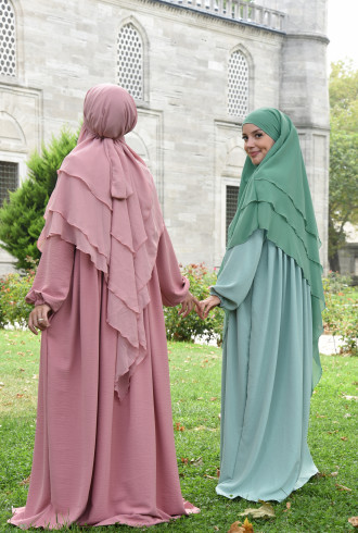 Şifon Sufle Khimar Hazır Peçeli Tesettür Çağla Yeşili Şifon Sufle Khimar Hazır Peçeli Tesettür Çağla Yeşili