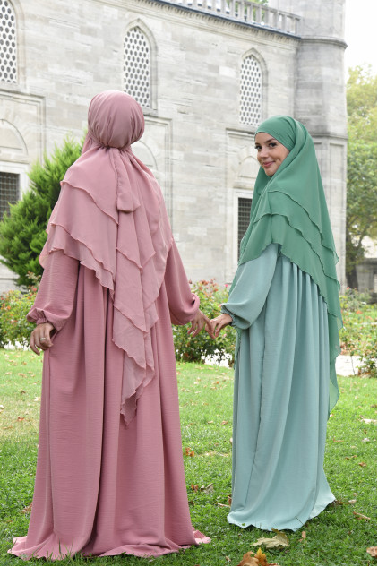 Şifon Sufle Khimar Hazır Peçeli Tesettür Çağla Yeşili