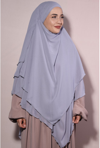 Hazır Peçeli Üç Katlı Sufle Khimar Gri Hazır Peçeli Üç Katlı Sufle Khimar Gri