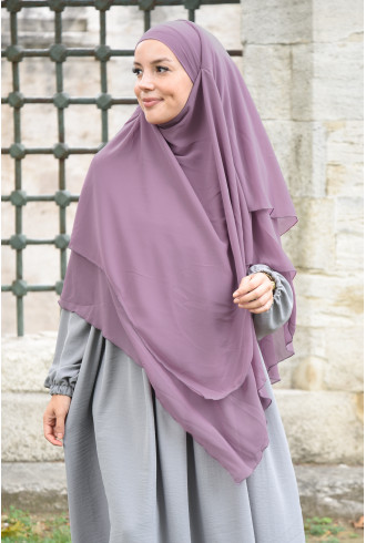 Sufle Khimar Şifon Peçeli Üç Katlı Gül Kurusu Sufle Khimar Şifon Peçeli Üç Katlı Gül Kurusu