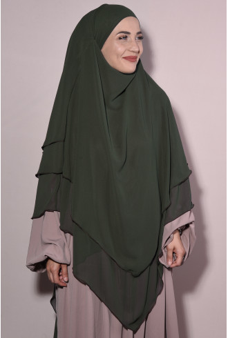 Şifon Sufle Khimar Hazır Peçeli Haki Yeşili Şifon Sufle Khimar Hazır Peçeli Haki Yeşili