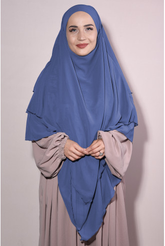 Şifon Sufle Khimar Hazır Peçeli İndigo Şifon Sufle Khimar Hazır Peçeli İndigo