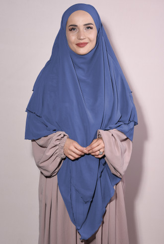 Şifon Sufle Khimar Hazır Peçeli İndigo