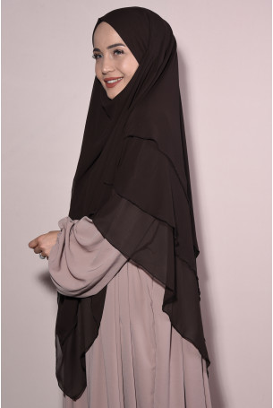 Sufle Khimar Hazır Peçeli Şifon Kahverengi