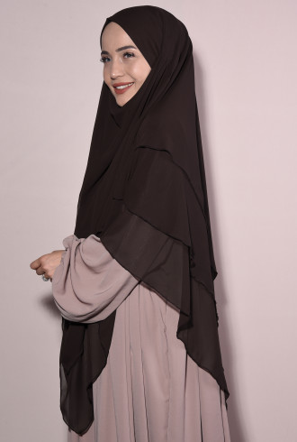 Sufle Khimar Hazır Peçeli Şifon Kahverengi