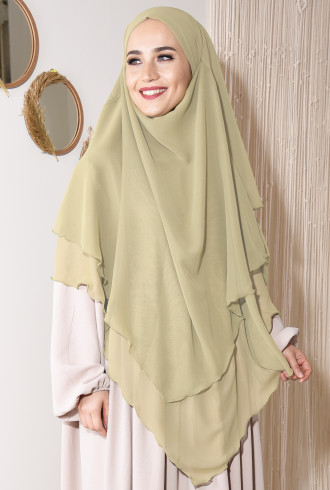 Sufle Khimar Hazır Peçeli Şal Havana Krem Sufle Khimar Hazır Peçeli Şal Havana Krem