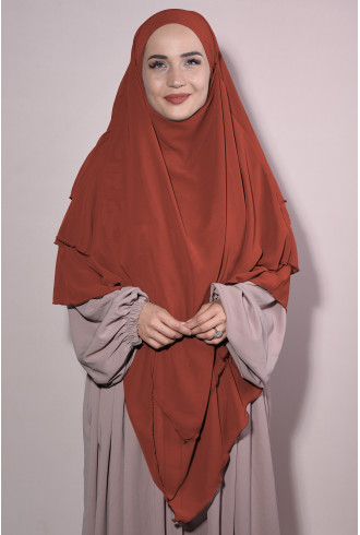 Peçeli Şifon Sufle Khimar Kiremit Peçeli Şifon Sufle Khimar Kiremit
