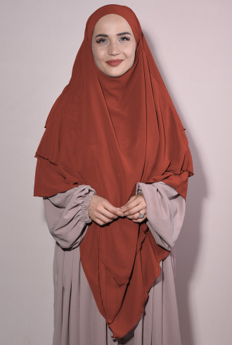 Peçeli Şifon Sufle Khimar Kiremit Peçeli Şifon Sufle Khimar Kiremit