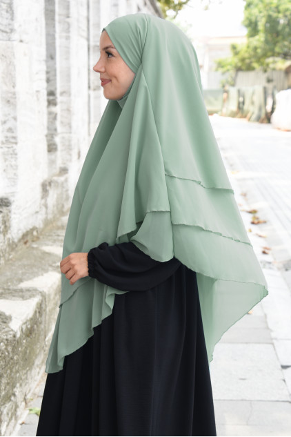 Sufle Khimar Peçeli Şifon Şal Yeşil