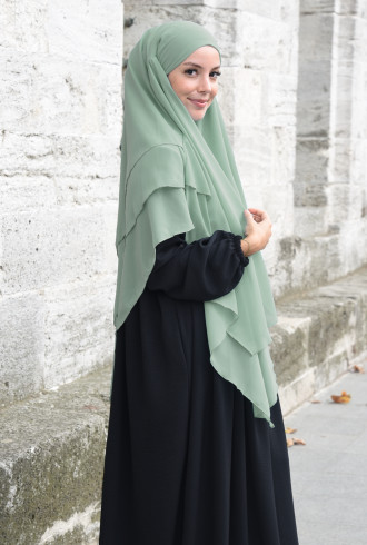 Sufle Khimar Peçeli Şifon Şal Yeşil Sufle Khimar Peçeli Şifon Şal Yeşil