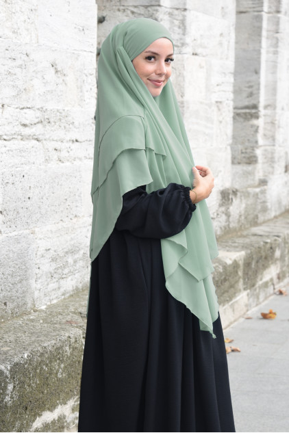 Sufle Khimar Peçeli Şifon Şal Yeşil