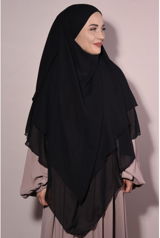 Peçeli Üç Katlı Şifon Sufle Khimar Siyah Peçeli Üç Katlı Şifon Sufle Khimar Siyah